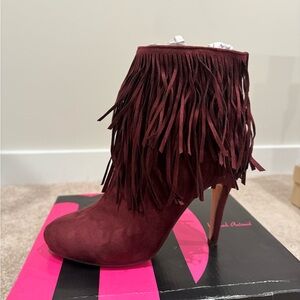 Michael Antonio Faux Suede Burgundy Fringe Boot Size 9